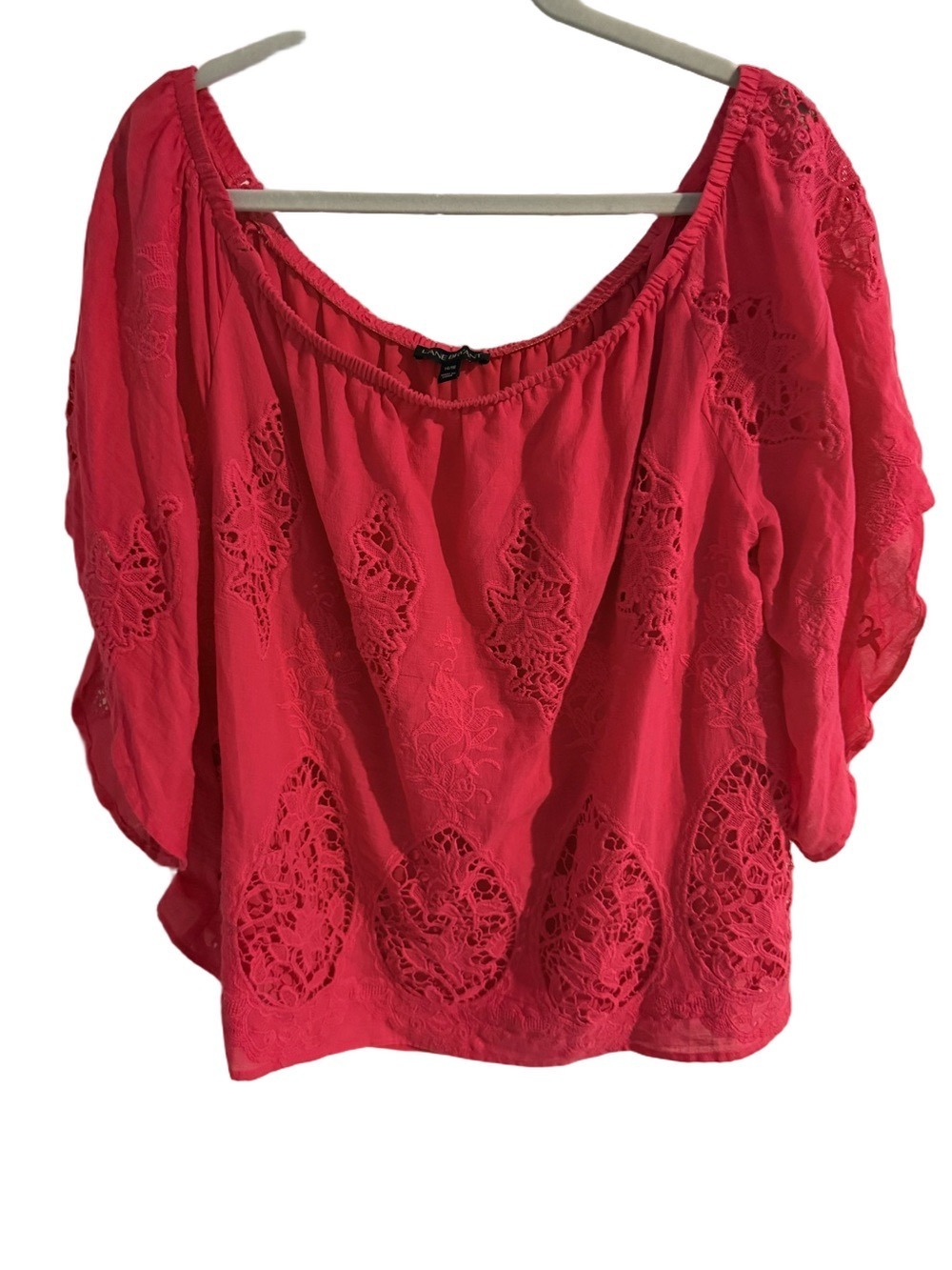 Lane Bryant Pink Lace Crochet Peasant Blouse Size 14/16